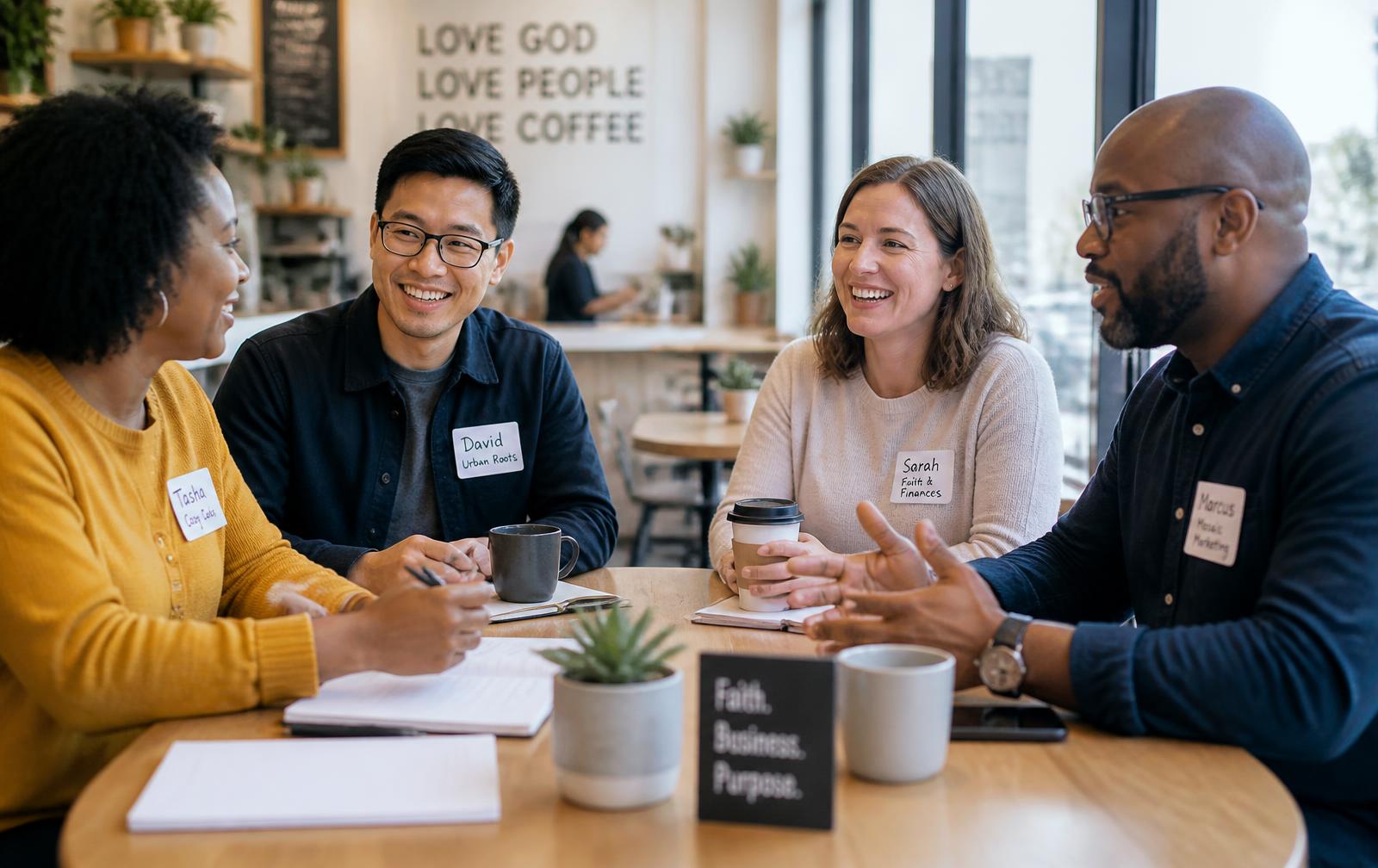 local business owners meeting together over coffee